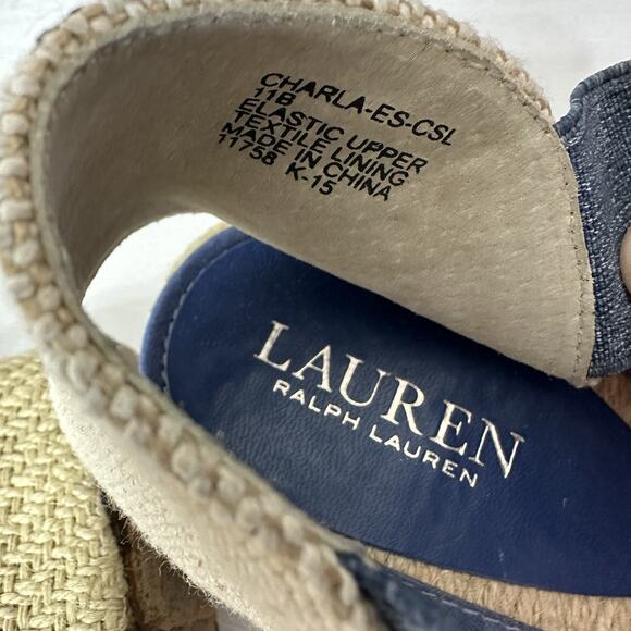 Lauren Ralph Lauren Wedges Women 11B Charla Denim Blue Canvas Espadrille Coastal - Picture 7 of 10